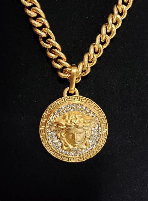 versace necklace 24k gold|14k Gold Versace pendant.